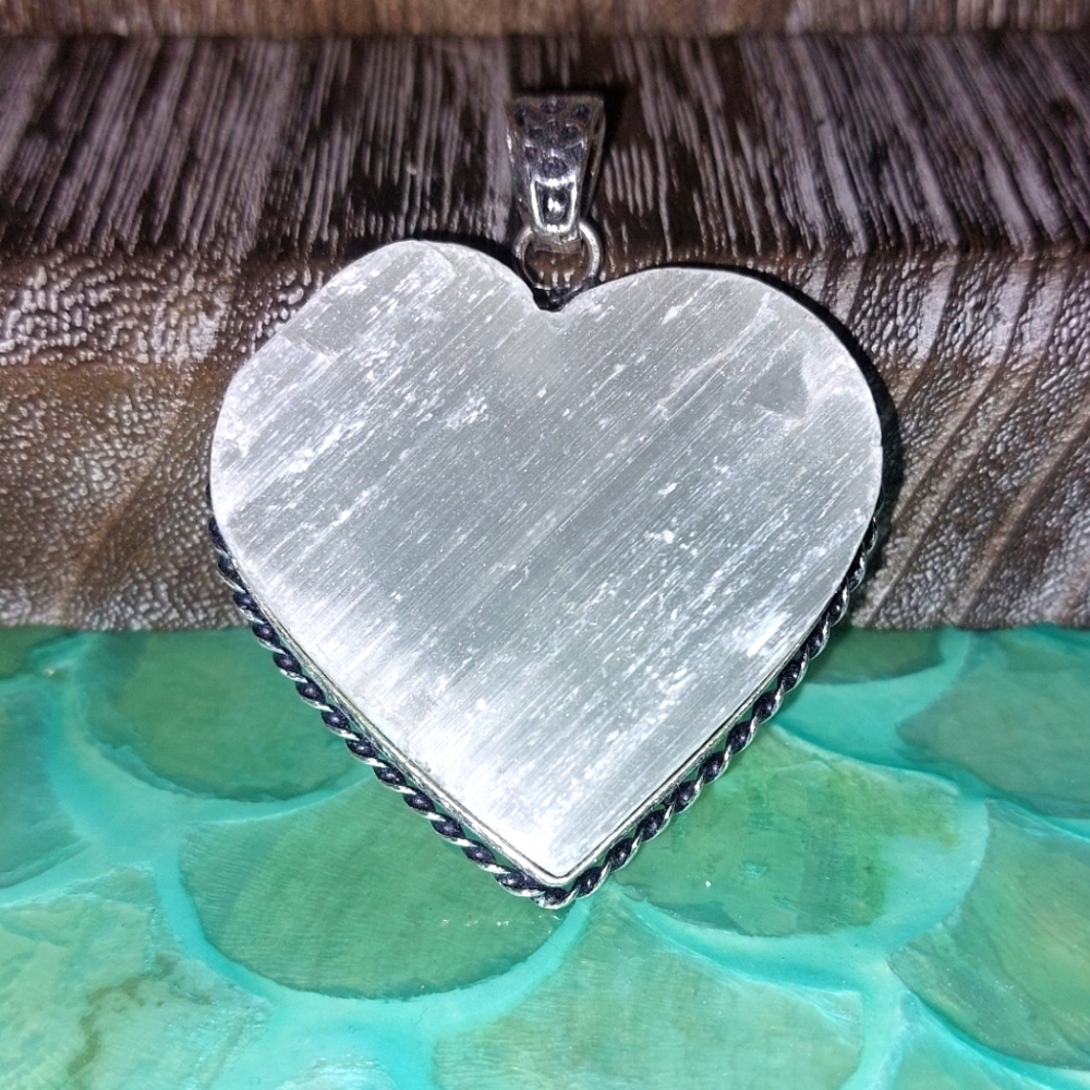 Raw Selenite Heart Shaped Pendant